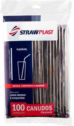 Canudo Strawplast Sachet Flex Preto 6mm 100un