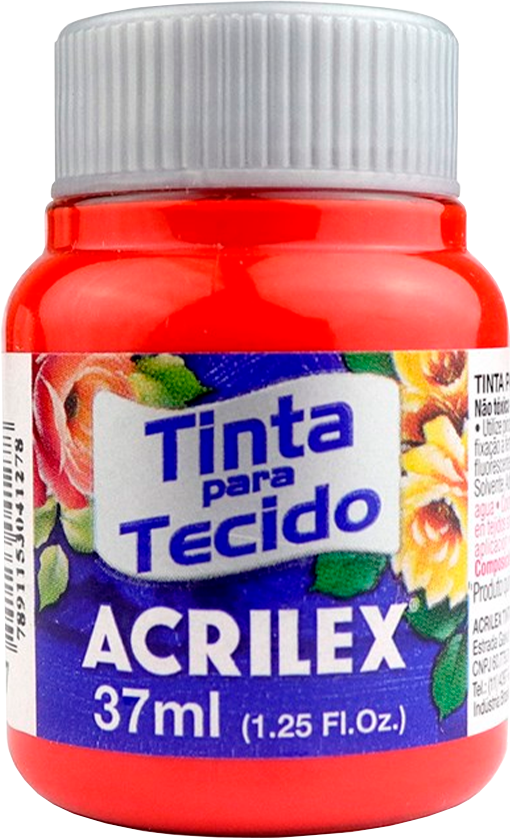 Tinta Tecido Acrilex Vermelho Fogo 37ml Ref 507