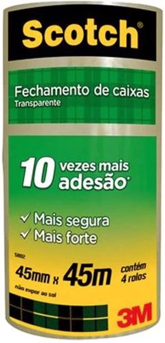 Fita Adesiva Empacotamento 3m Scotch Transparente 45x45m