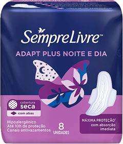 Absorvente Sempre Livre Adapt Noturno Seca Com Abas 8un