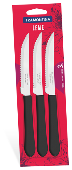 Faca Inox Tramontina Leme Cabo Preto 3pcs