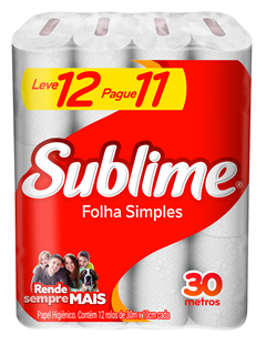 Papel Higienico Sublime Folha Simples 30m Lv12 Pg11