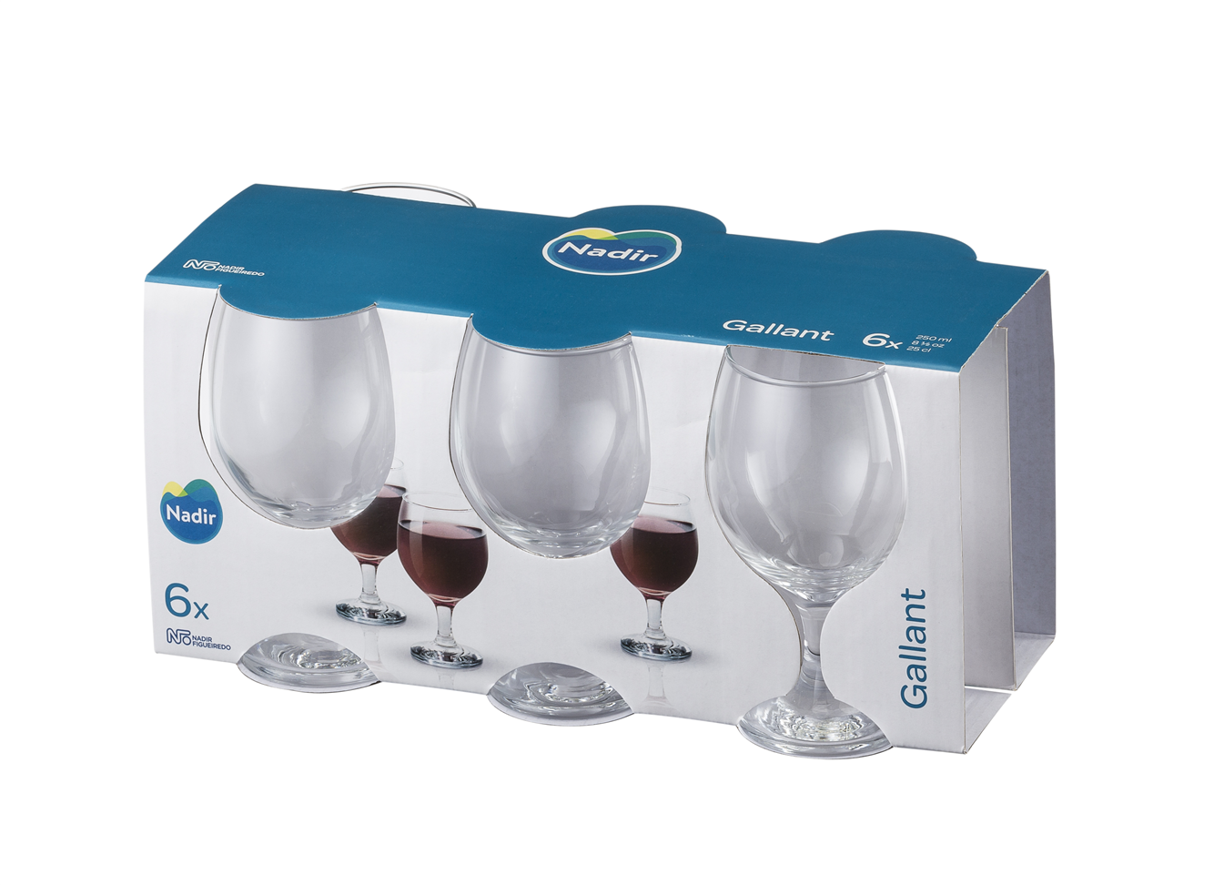 Jogo Taca De Vidro Vinho Nadir Gallant 250ml