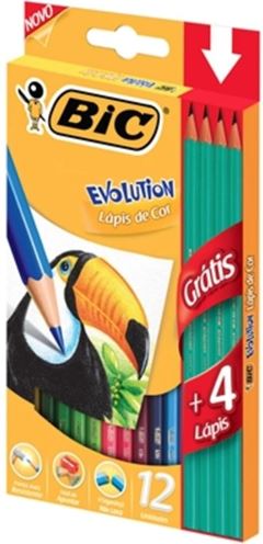 Lapis De Cor Bic 12 Cores Gratis 4 Lapis Preto