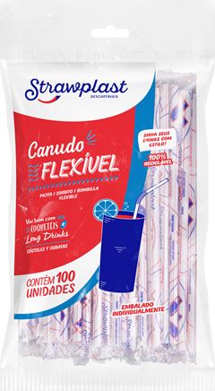 Canudo Strawplast Sachet Flex 6mm 100un