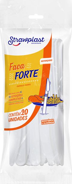 Faca Descartavel Strawplast Refeicao Forte Branco 20un