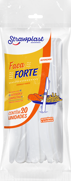 Faca Descartavel Strawplast Refeicao Forte Branco 20un