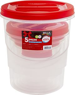 Conjunto Pote Plastico Bella Redondo Com Rosca 5pcs