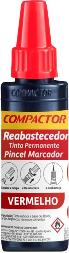 Refil Marcador Permanente Compactor 30ml Vermelho
