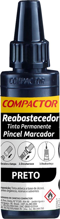 Refil Marcador Permanente Compactor 30ml Preto