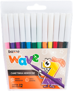 Canetinha Hidrografica Bazze Wave Ponta Fina 12 Cores