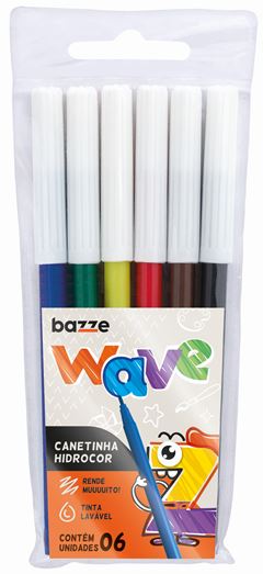 Canetinha Hidrografica Bazze Wave Ponta Fina 6 Cores