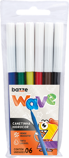 Canetinha Hidrografica Bazze Wave Ponta Fina 6 Cores