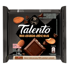 Chocolate Talento Meio Amargo Amendoas 85g