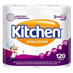 Papel Toalha Kitchen Folha Tripla Branco Evolution 2un