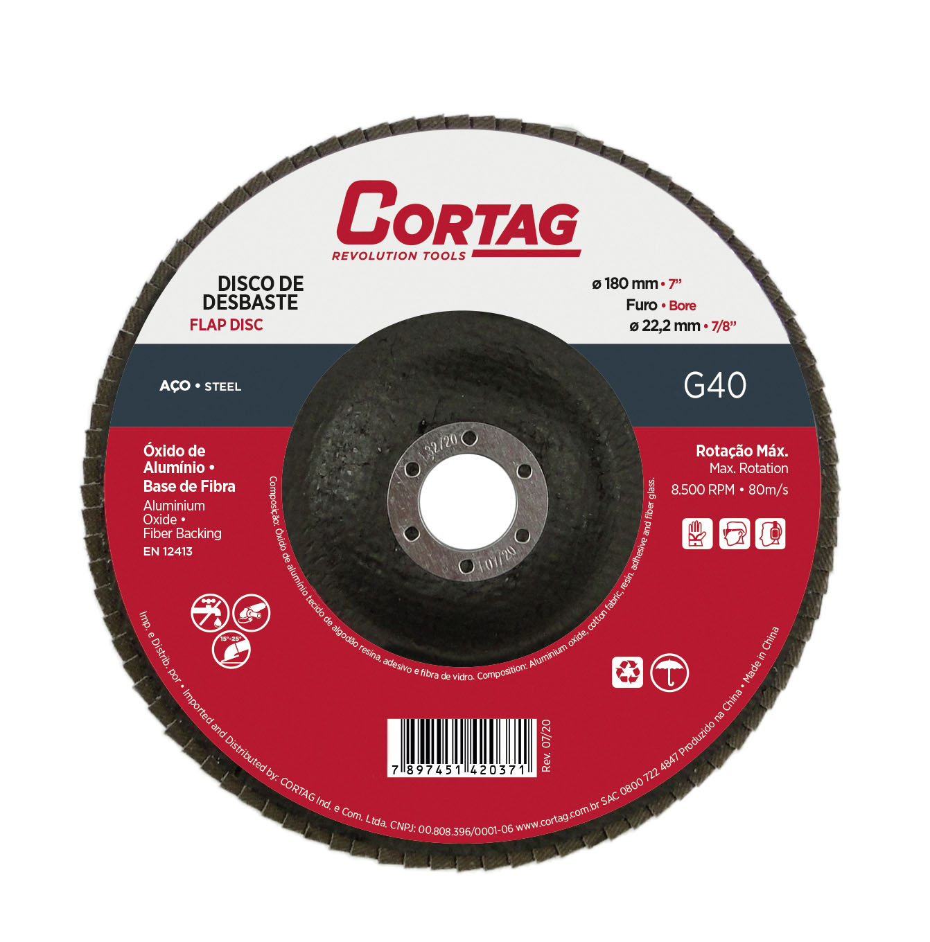 Disco Flap De Desbaste Cortag 7 Oa-Bf G40 180mm