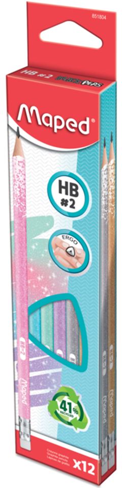 Lapis Grafite Maped Hb Com Borracha Glitter 12un