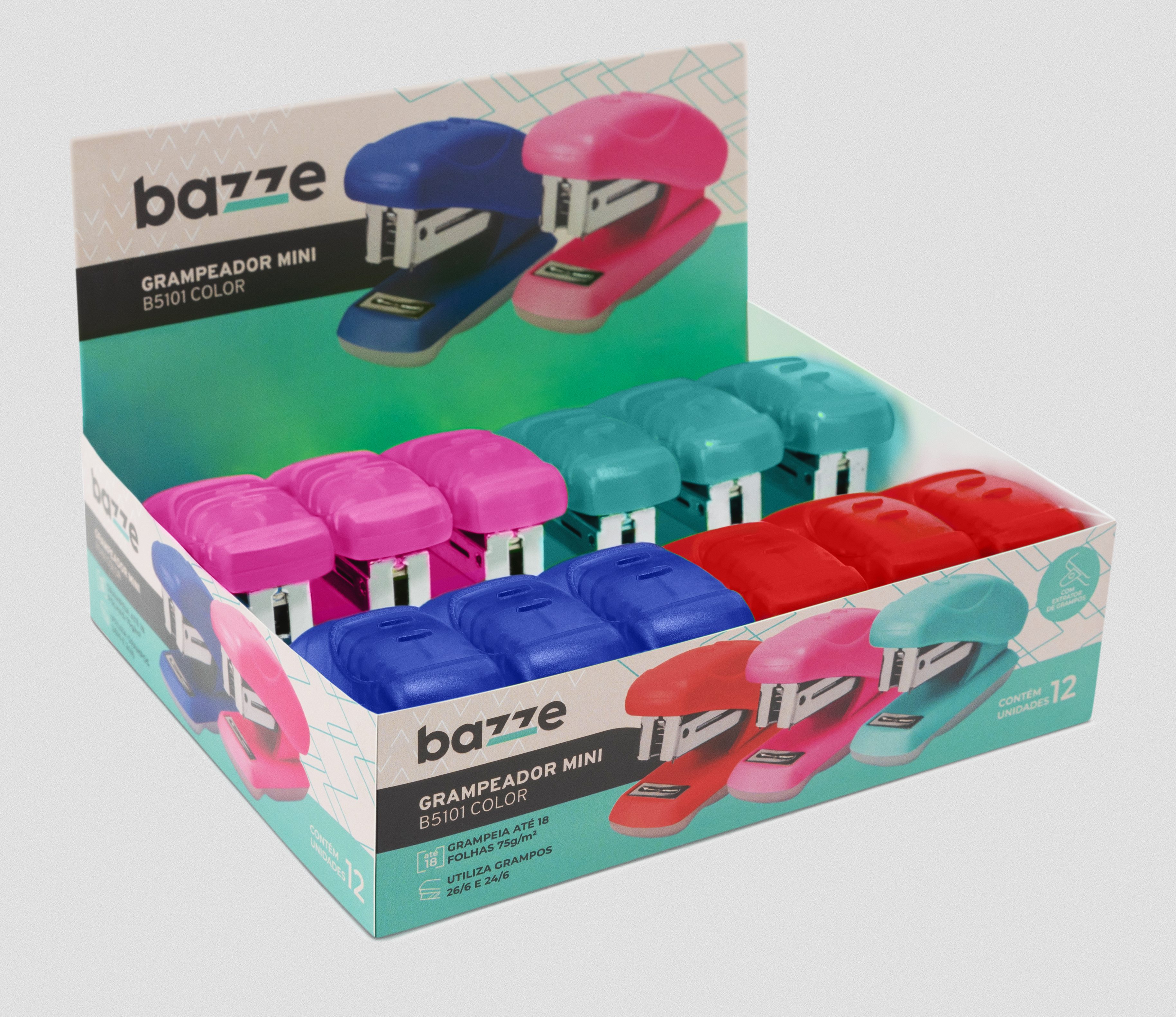 Grampeador Mini Bazze Plastico Sortido