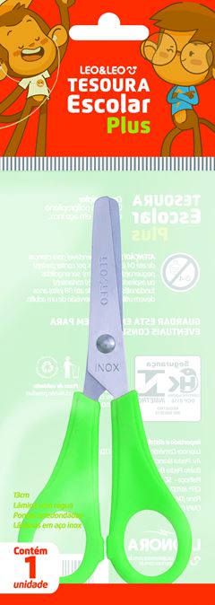 Tesoura Escolar Leoleo 13cm Inox Cabo Sortida