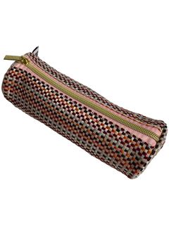 Estojo Bella Feminino Redondo Linho Palha Vermelho