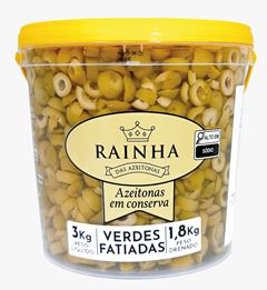Azeitona Verde Rainha Fatiada Balde 1,8kg