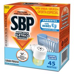 Inseticida Sbp Eletrico Liquido 45 Noite Apar + Refil