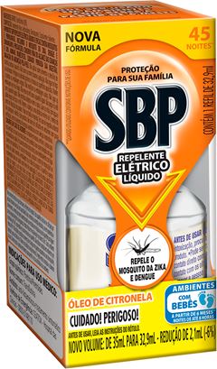 Inseticida Sbp Eletrico Liquido 45 Noite Citronela Refil 32,9ml