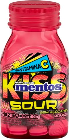 Pastilha Mentos Kiss Sour Morango 38,5g 55un