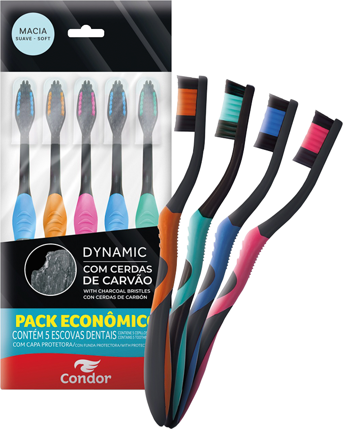 Escova Dental Condor Dynamic Black Macia Com Capa 5un
