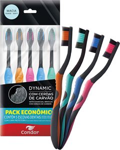 Escova Dental Condor Dynamic Black Macia Com Capa 5un