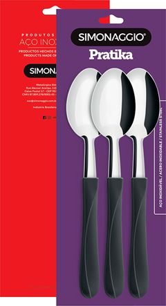 Colher Mesa Inox Simonaggio Cabo Preto 3pcs