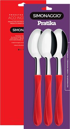 Colher Mesa Inox Simonaggio Cabo Vermelho 3pcs