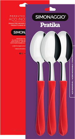 Colher Mesa Inox Simonaggio Cabo Vermelho 3pcs