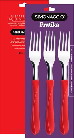 Garfo Mesa Inox Simonaggio Cabo Vermelho 3pcs