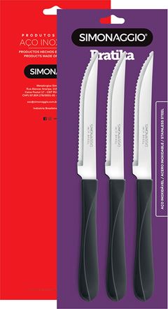 Faca Mesa Inox Simonaggio Cabo Preto 3pcs