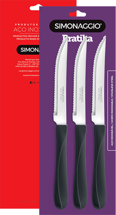 Faca Mesa Inox Simonaggio Cabo Preto 3pcs