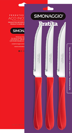 Faca Mesa Inox Simonaggio Cabo Verbelho 3pcs
