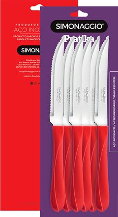 Faca Mesa Inox Simonaggio Cabo Vermelho 6pcs