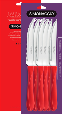 Faca Mesa Inox Simonaggio Cabo Vermelho 6pcs