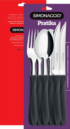 Conjunto Inox Simonaggio Garfo/Colher/Faca Cabo Preto 6pcs