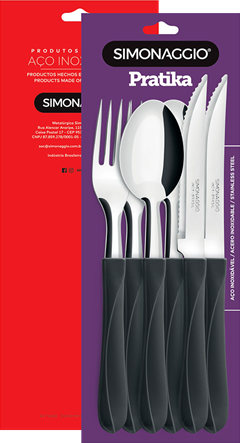 Conjunto Inox Simonaggio Garfo/Colher/Faca Cabo Preto 6pcs
