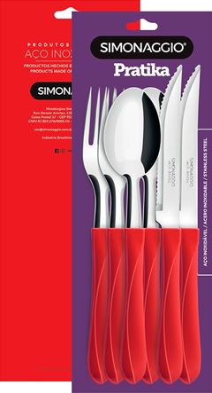 Conjunto Inox Simonaggio Garfo/Colher/Faca Vermelho 6pcs