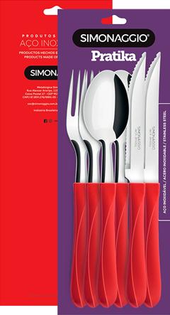 Conjunto Inox Simonaggio Garfo/Colher/Faca Vermelho 6pcs