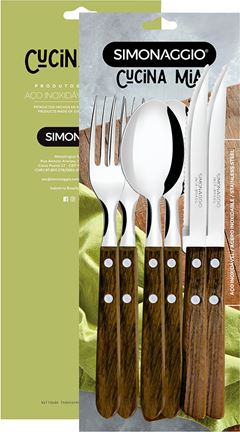 Conjunto Inox Simonaggio Garfo/Colher/Faca Cabo Madeira 6pcs