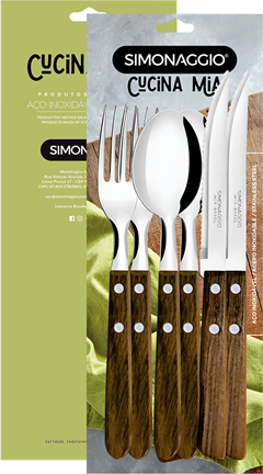 Conjunto Inox Simonaggio Garfo/Colher/Faca Cabo Madeira 6pcs