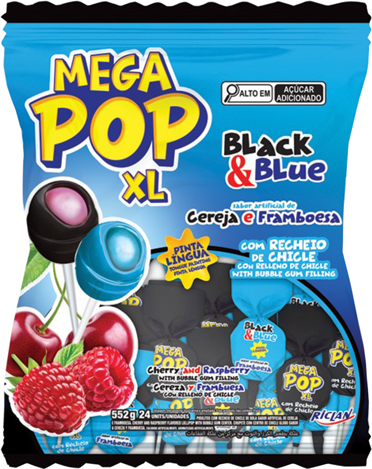 Pirulito Mega Pop Cereja E Framboesa 552g