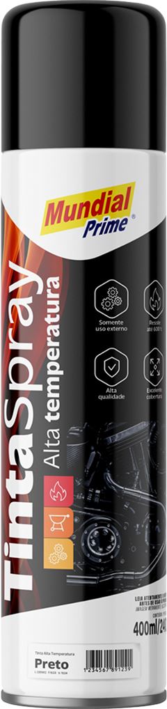 Tinta Spray Mundial Prime Alta Temperatura Preto Fosco 400ml