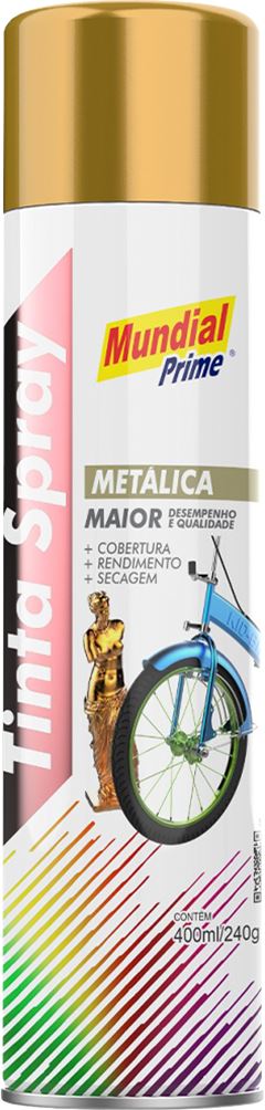 Tinta Spray Mundial Prime Metalica Dourado 400ml