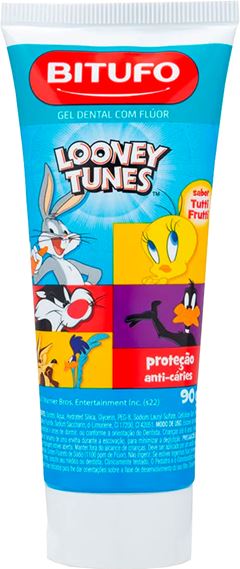 Creme Dental Infantil Bitufo Looney Tunes Sem Fluor 90g