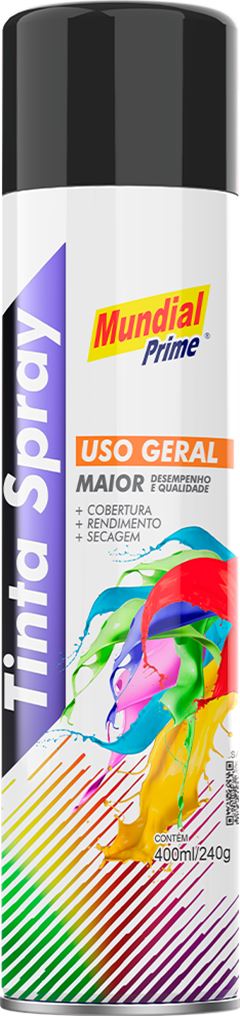 Tinta Spray Mundial Prime Preto Brilhante 400ml